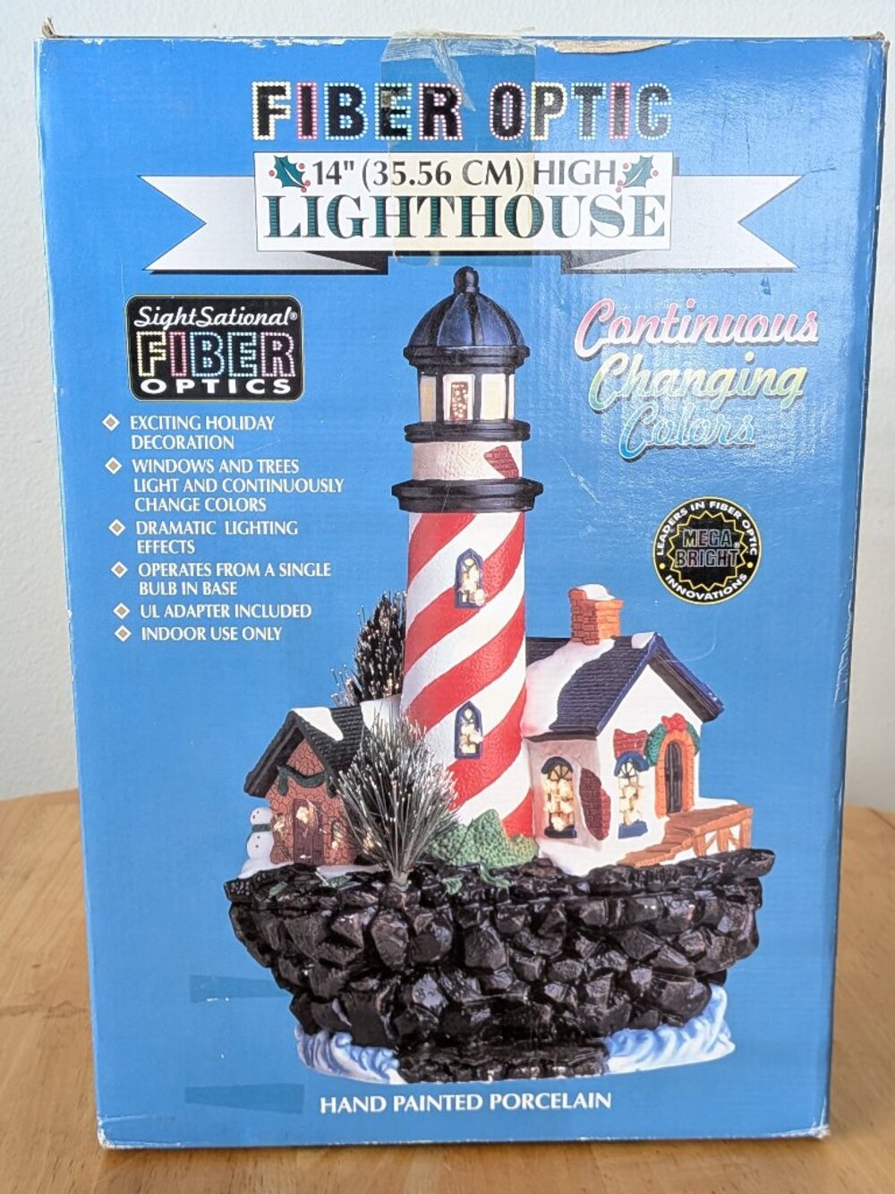 Vintage 14" Fiber Optic Christmas Lighthouse, Color Changing Tabletop Illuminate